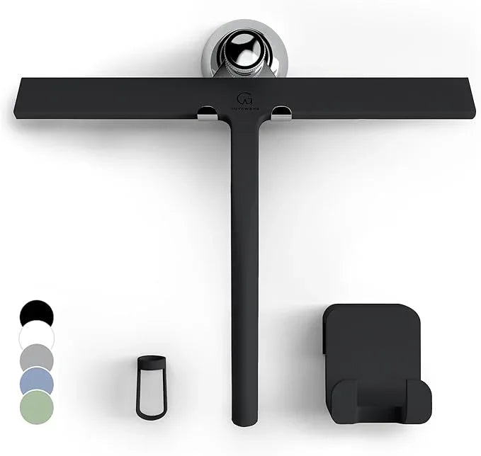 GÜTEWERK Shower Squeegee for Glass Doors, Silicone Window Squeegee, Bathroom and Glass Cleaning - Black - 11 Inch - ModernBath