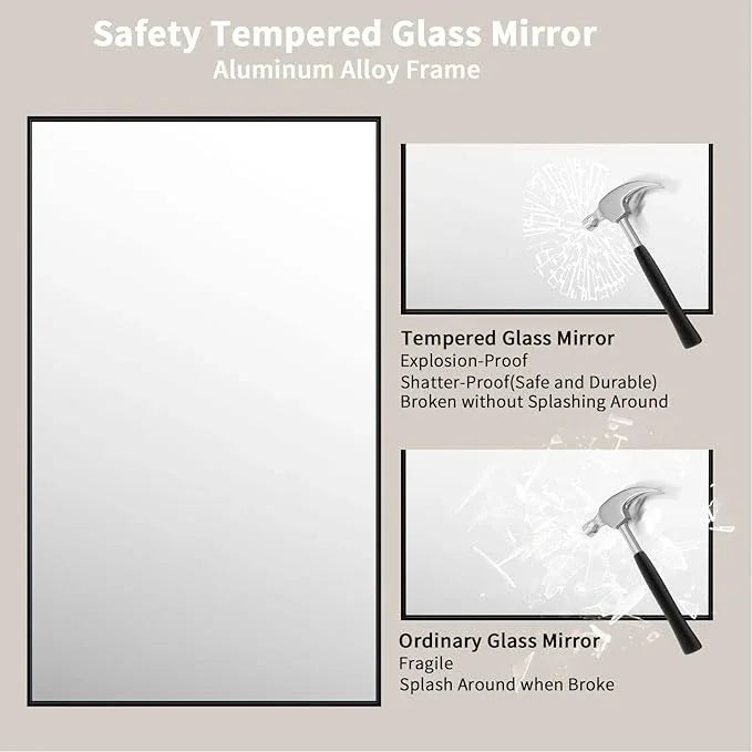 LOAAO 60"X36" Black Rectangle Bathroom Mirror Wall, Matte Black Aluminum Alloy Frame, Tempered Glass, Hangs Vertically or Horizontally, Easy to Install - ModernBath