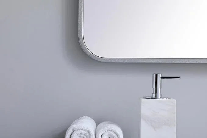 ARS Concepts Aura, Soft Corner Metal Rectangular Mirror 30X36 Inch in, Modern, Silver - ModernBath