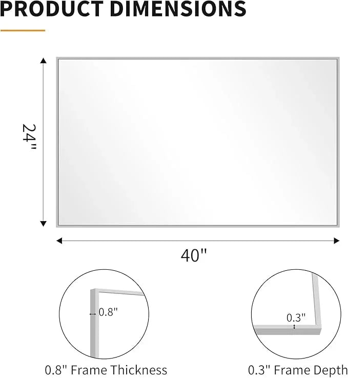 KOCUUY Silver Framed Mirror, 24"x40" Rectangle Bathroom Mirror for Wall, HD Tempered Glass, Anti-Rust Frame, Modern Design for Bathroom, Bedroom, Living Room, Entryway - ModernBath