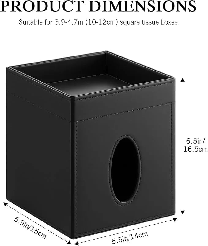Luxspire Square Tissue Box Cover, PU Leather Square Tissue Box Cover with Storage Tray, Tissue Box Holder, Tissues Cube Boxes Cover for Living Room, Bedroom Countertop Cars Hotels, Black - ModernBath
