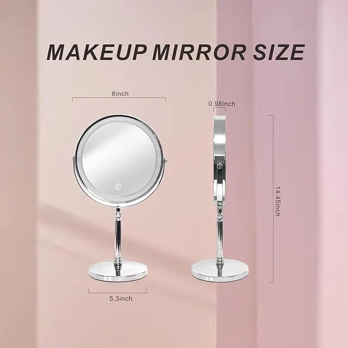 Creocasy Makeup Mirror with Lights ，8 Inch 1X/10X Rechargeable Double Sided Magnifying, 360° Rotation LED HD Mirror with 3 Colors，Brightness Adjustable, Gifts for Wowen & Men - ModernBath