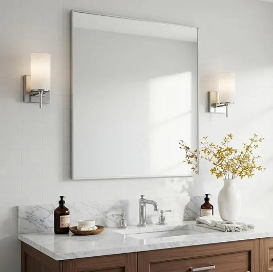 LEDLUX 30x36 Inch Silver Bathroom Mirror - Copper-Free Mirror, Aluminum Alloy Frame Vanity Rectangle Wall Mounted Modern Mirror for Bedroom/Living Room/Porch Horizontal or Vertical - ModernBath