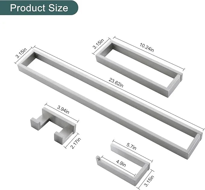 TNOMS Brushed Bathroom Hardware Accessories Set 4 Pieces Brushed Nickel Towel Bar Set, 23.6 Inch Towel Rack Set SUS304 Stainless Steel Bathroom Set,Wall Mounted - ModernBath