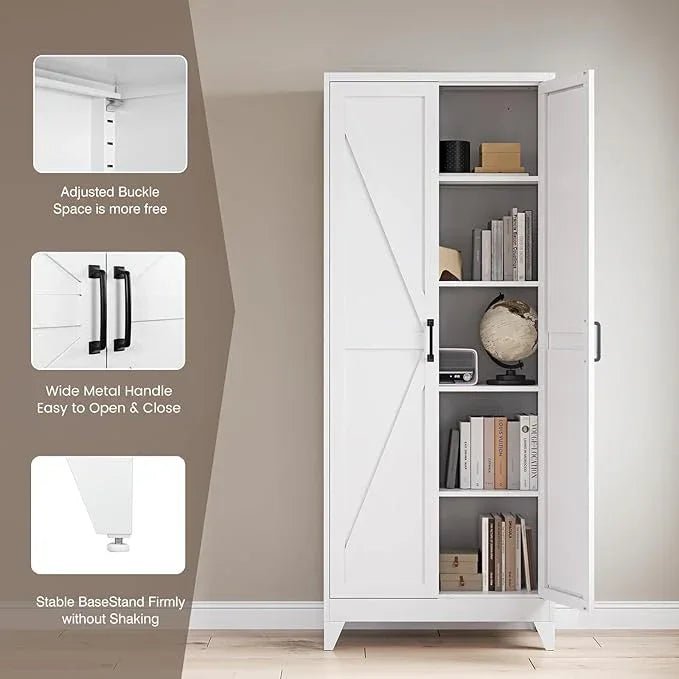 Yizosh Metal Storage Cabinet with Doors and 4 Adjustable Shelves - 75" White Kitchen Pantry Storage,4-Tier Tall Steel Cabinet Locker for Kitchen,Living Room,Dining Room - ModernBath