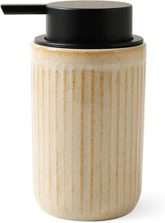BosilunLife Dish Hand Soap Dispenser - Liquid Pump Soap Dispenser for Bathroom Deco 12oz Ceramic Kitchen Dish Dispenser with Rust-Proof Liquid Pump Modern Refillable Lotion Bottles, Greige - ModernBath
