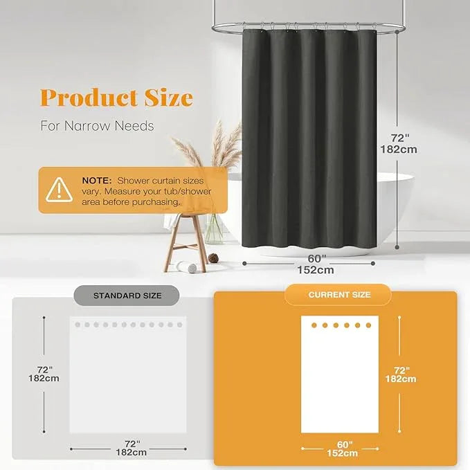 BTTN 60 Inch Stall Fabric Shower Curtain - Linen Cloth Heavy Duty Shower Curtain Set with 10 Plastic Hooks, Narrow Waterproof Decorative Bath Curtains for Bathroom and Bathtubs - 60x72 - Charcoal Grey - ModernBath