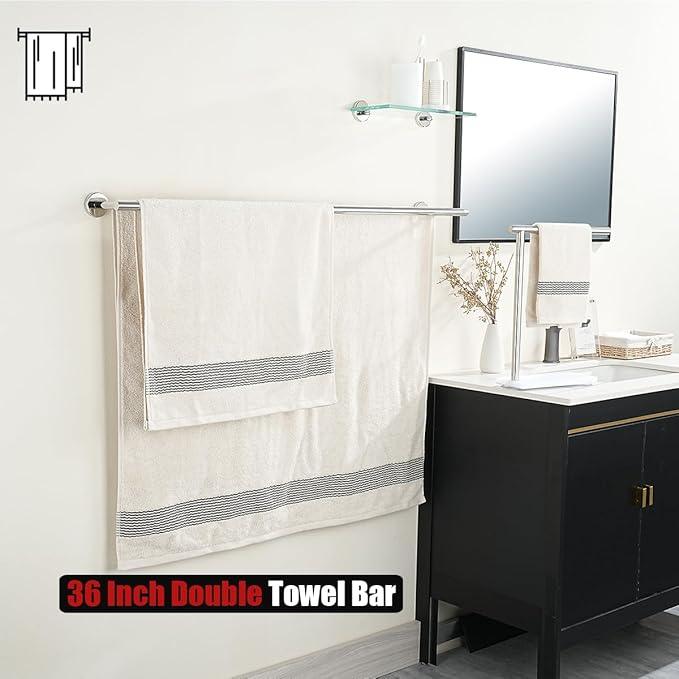 JQK Double Bath Towel Bar, 39 Inch 304 Stainless Steel Thicken 1mm Towel Rack for Bathroom, Bath Towel Holder Polished Chrome Wall Mount, Useable Length 36 Inch, TB100L36-CH - ModernBath