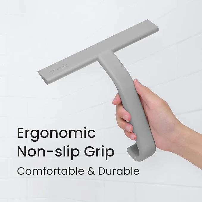 dancemoon JustHang Shower Squeegee for Glass Doors, All-One-Piece Silicone with Built-in Hook Design for Easy Hanging and Cleaning, 10 Inch Gray - ModernBath