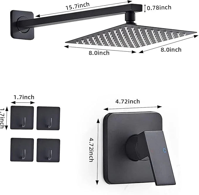 Shower Faucet Set Matte Black Complete Shower System with 8 Inches Rain Shower Head Bathroom Rain Shower Faucet Set Rainfall Shower System with Shower Valve - ModernBath