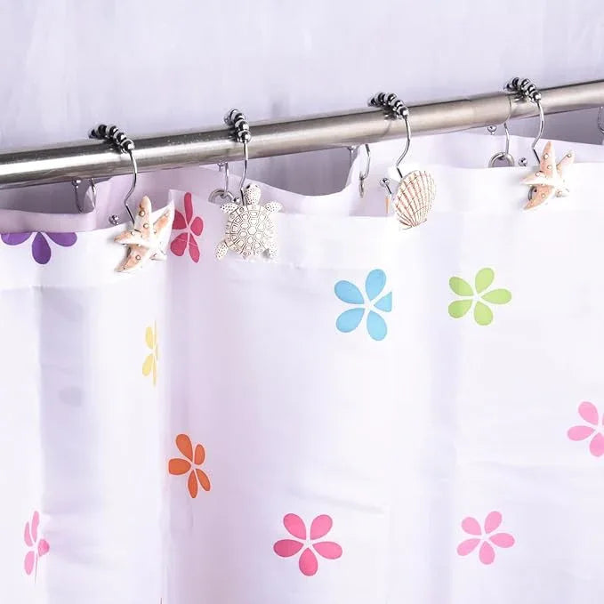 Double Shower Curtain Hooks,12Pcs Seashell Shower Curtain Rings Double Shower Curtain Hooks Decorative Bathroom for Home Bathroom Bedroom Living Room - ModernBath