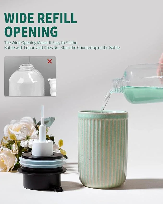 BosilunLife Foam Hand Soap Dispenser - Ceramic Foaming Soap Dispenser for Bathroom 12oz Refillable Liquid Lotion Soap Dispenser with Rust-Proof Foaming Pump for Countertop (Light Green) - ModernBath
