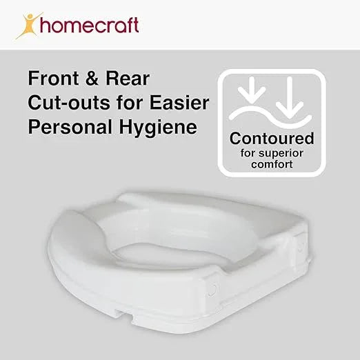 Homecraft Savanah Raised Toilet Seat, 2" High Elevated Toilet Seat Locks Onto Standard Toilets, Portable Assistance Commode Seat with Sturdy Brackets, Medical Aid for Elderly, Disabled, Limited Mobility - ModernBath