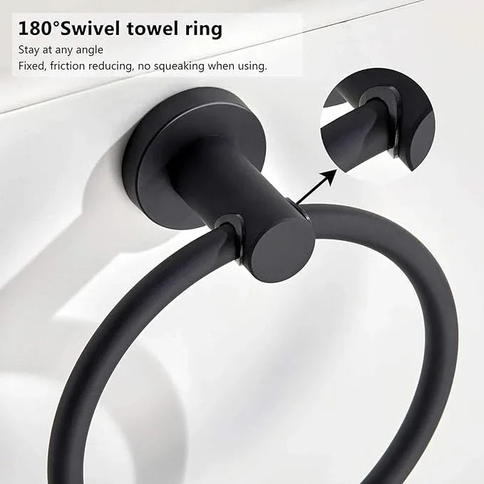 BGL 304 Stainless Steel Towel Ring Hanging Round Simple Black Towel Circular Holder - ModernBath
