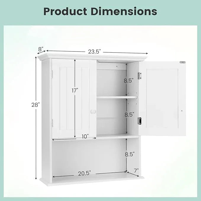 Giantex Bathroom Wall Cabinet, Wall Mounted Bathroom Cabinet with Adjustable Shelf, 2-Door, Over Toilet Storage Cabinet, Medicine Cabinets for Bathroom, Kitchen, Laundry Room, Cupboard (White) - ModernBath