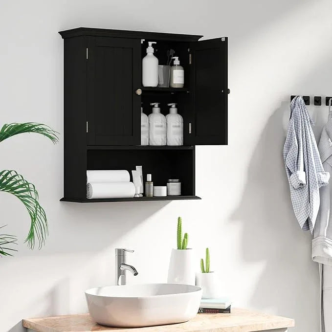 Giantex Bathroom Cabinet Wall Mount, Medicine Cabinet with Adjustable Shelf, Open Shelf, Over The Toilet Space Saver Storage Organizer for Laundry Room, Kitchen, Cupboard (Black) - ModernBath