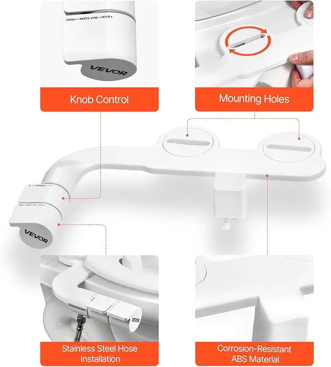 VEVOR Bidet Attachment for Toilet, Self-Cleaning Bidet Toilet Seat Attachment - Dual Retractable Nozzles, Adjustable Water Pressure, Easily Installed Cold Water Sprayer for Rear Feminine Wash, White - ModernBath
