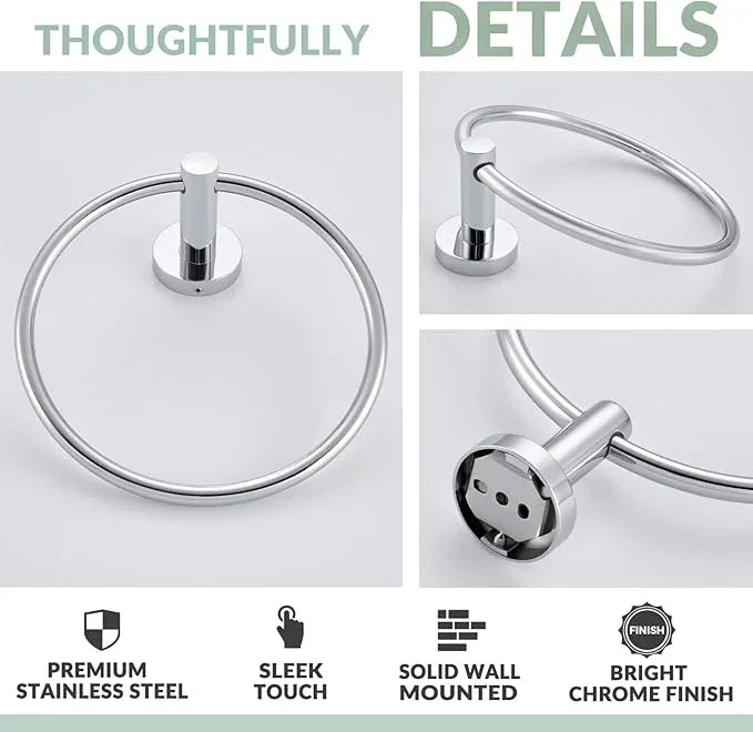 APLusee Hand Towel Ring for Bathroom Wall, Heavy Duty Stainless Steel Chrome Towel Holder, Wall Mounted - ModernBath