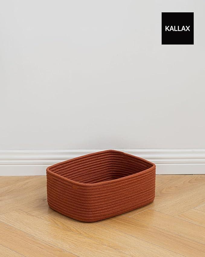 Small Woven Basket, 13.5 x 9.5 x 5 Inches, Storage Basket for Organizing, Cute Small Rope Shelf Closet Cube Storage Bins Baskets for Shelves, Dog Toy Gift Baskets Empty, 3 Pack Rust Red - ModernBath