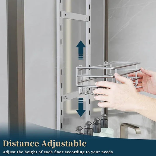 Consumest Over The Door Shower Caddy - 5 Tier Adjustable Shower Organizer Hanging with 2 Toothbrush Holders & 4 Hooks, Rustproof Organizer Shelf, Storage Rack for Bathroom, Silver - ModernBath