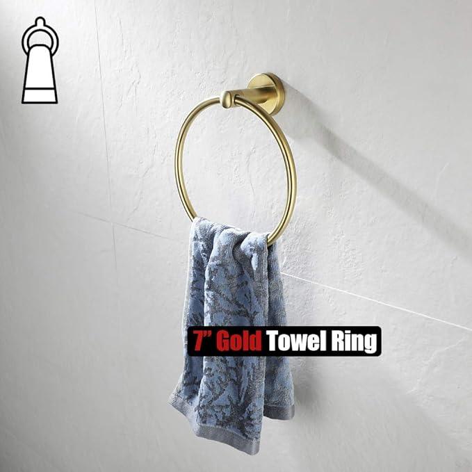JQK Towel Ring Brass Gold, 304 Stainless Steel Hand Towel Holder for Bathroom, Brushed Gold Wall Mount, TR130-BG - ModernBath