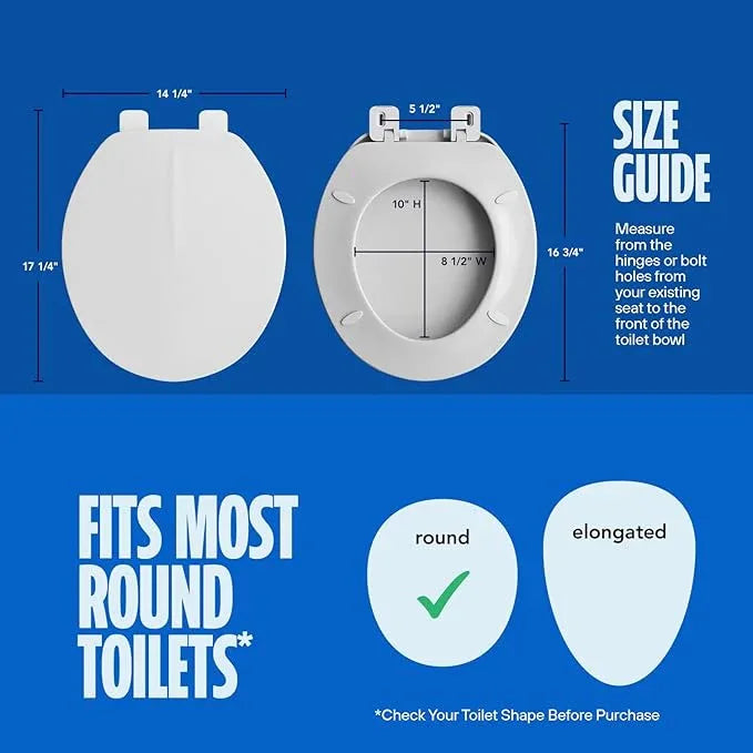HIGHCRAFT Premium Round Toilet Seat with Adjustable Hinges - Molded Plastic Toilet Seat - Fits Standard Round Toilets - Round Seat in White - ModernBath