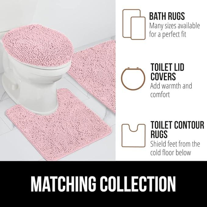 GORILLA GRIP Bathroom Rug Sets, Soft Chenille 2 Piece Area Rugs Set, Toilet Base Mat and 30x20 Carpet, Absorbent Microfiber Washable Mats Dry Quickly, Home Décor and Bath Room Accessories, Lt Pink - ModernBath