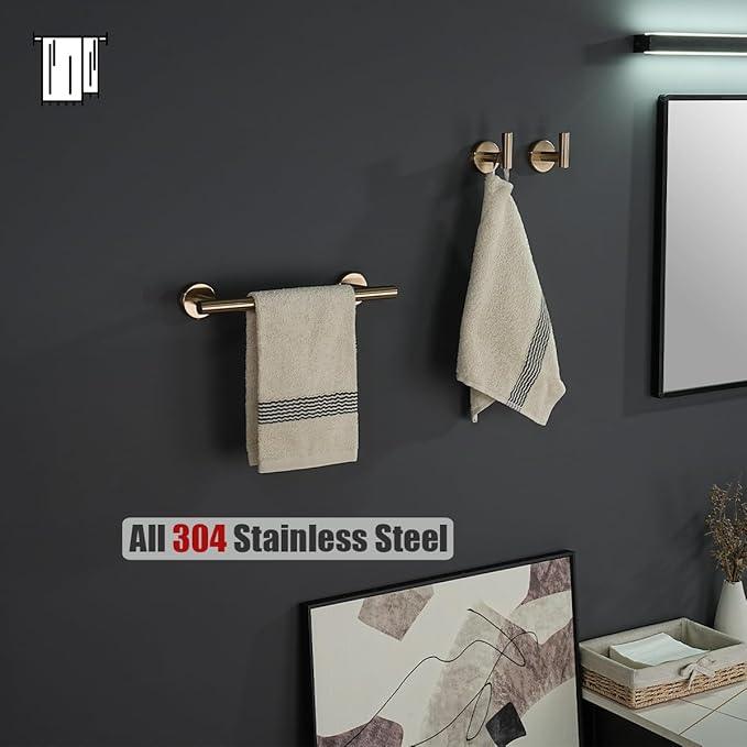 JQK Champagne Bronze Towel Bar, 12 Inch 304 Stainless Steel Thicken 0.8mm Towel Rack Bathroom, Towel Holder Wall Mount, Useable Length 9 Inch, TB110L9-CB - ModernBath
