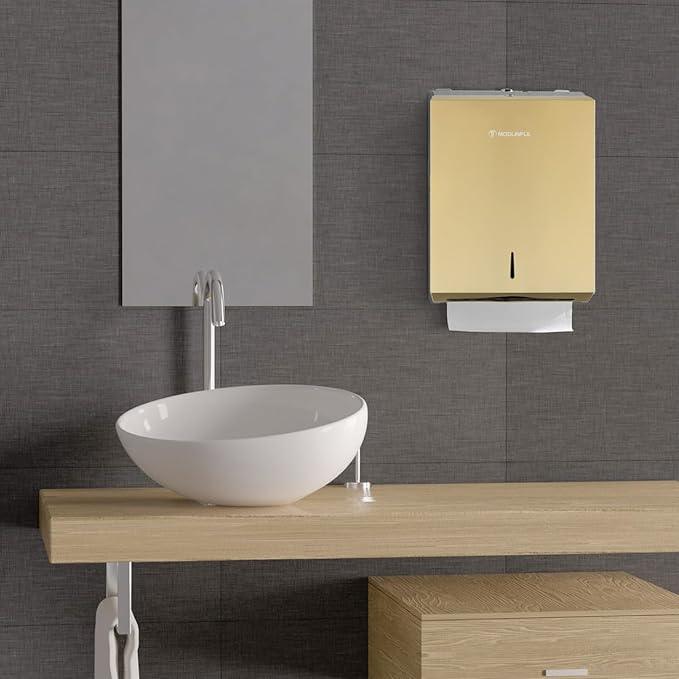 Commercial Paper Towel Dispenser Gold - Multifold Paper Towel Dispenser Wall Mount, High Capacity Stainless Steel Tissue Holder, Suitable for Bathrooms and Public Places - ModernBath