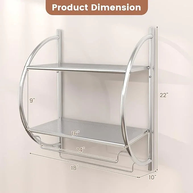 GOFLAME Wall Mounted Bathroom Shelf Set of 2, 2-Tier Chrome Towel Rack with Leaky Design Shelves, Towel Bars, Chrome Bathroom Shelf for Living Room Kitchen Bathroom, Silver - ModernBath