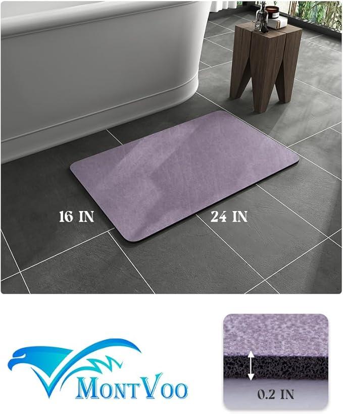 MontVoo -Bath Mat Rug-Rubber Backing Non Slip Quick Dry Absorbent Thin Bathroom Rugs Fit Under Door-Faux Suede Surface Bathroom Floor Mats-Shower Rug for in Front of Bathtub Shower Lavender 16"x24" - ModernBath
