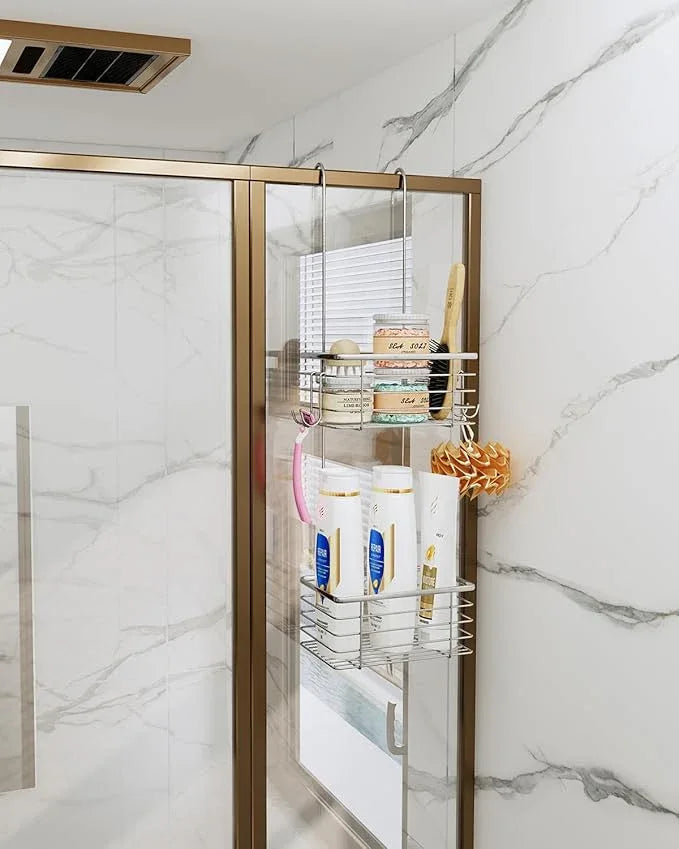 QIHS 2-Tier shower caddy hanging,shower rack,small hanging bathroom organizer,bathroom door organizer,shower caddy over shower head - ModernBath