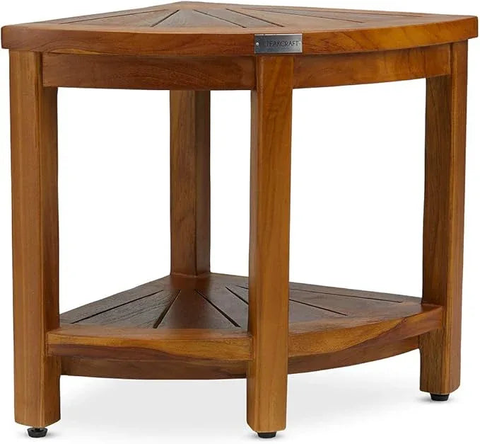 TeakCraft Teak Corner Shower Bench Seat for Bathroom - Waterproof Shower Stool - Fully Assembled, The Saga - ModernBath