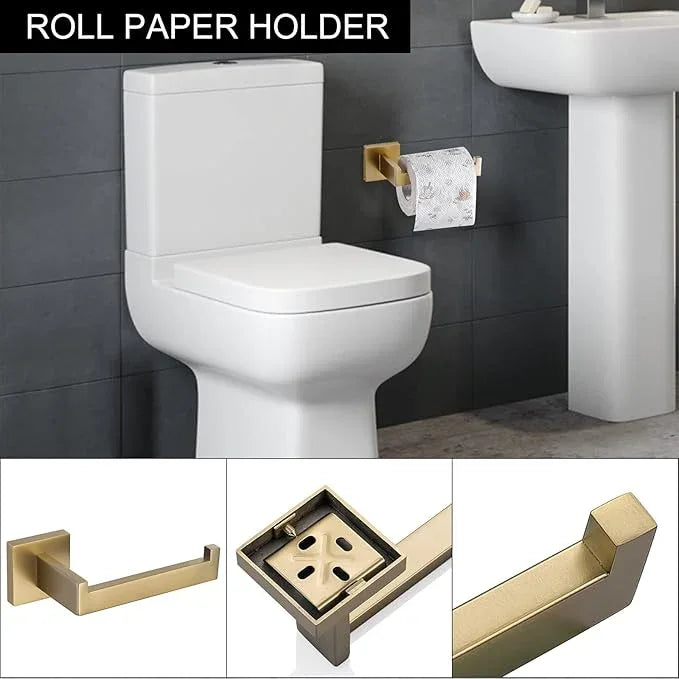 TNOMS Brushed Gold Towel Bar Set Bathroom Hardware Set, 5 Pieces Gold Bathroom Accessories Set Stainless Steel Wall Mounted Towel Holder for Bathroom 23.6in - ModernBath