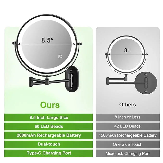 VORREMIRR Wall Mounted Makeup Mirror: 1x/15x Magnifying Mirror with 8.5" Double Sided, Vanity Makeup Mirror for Bathroom, Brush Black - ModernBath