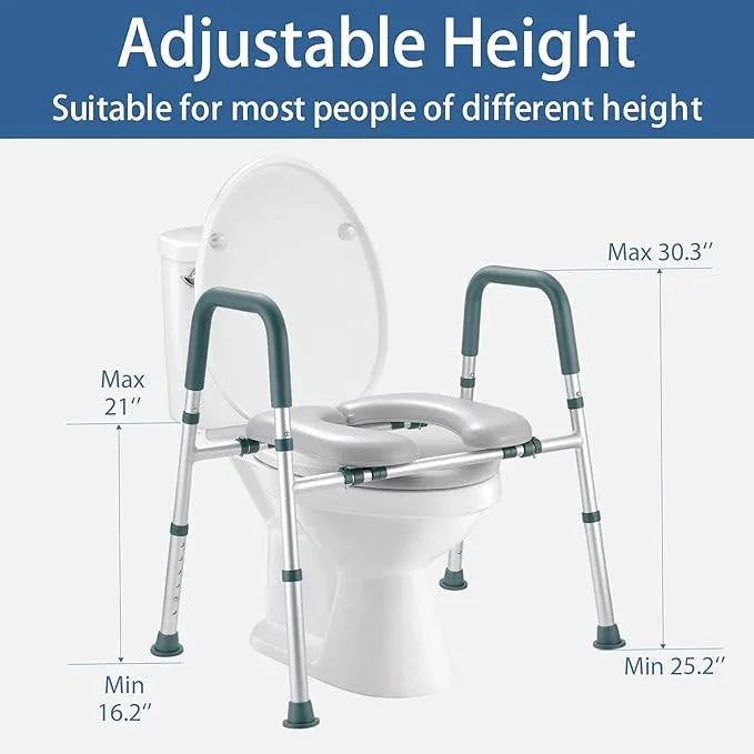 Raised Toilet Seat with Handles, Toilet Seat Riser for Seniors with Adjustable Height & Width, 400lb Cozy Padded Elevated Toilet Seat for Elderly, Handicap and Disabled, Fit Any Toilet - ModernBath