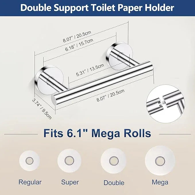 TQKAG Polished Chrome 5 Piece Bathroom Hardware Accessories Set 23.6" SUS304 Stainless Steel Bathroom Towel Bar Holder Sets Double Post Pivoting Toilet Paper Holder Set Wall Mounted - ModernBath
