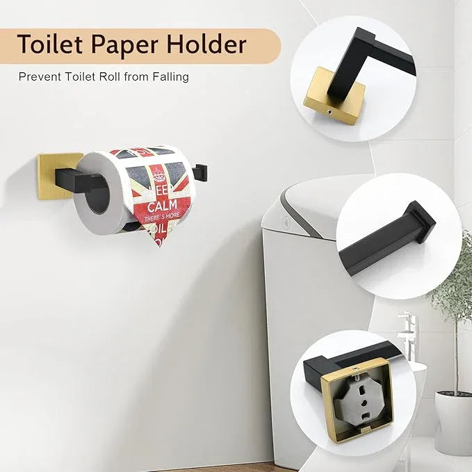 Lairuier 5-Piece Black Gold Bathroom Hardware Set, Bathroom Accessories Set with Towel Bar, Toilet Paper Holder and 2 Towel Hooks SUS304 Stainless Steel Towel Bar Set Wall Mounted - ModernBath