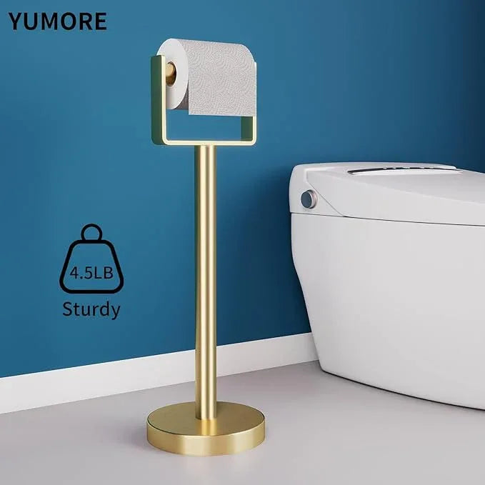 YUMORE Toilet Paper Holder Free Standing, Stainless Steel Toilet Paper Stand, Weighted Base Floor Tissue Roll Holder for Bathroom,Gold 200UP - ModernBath