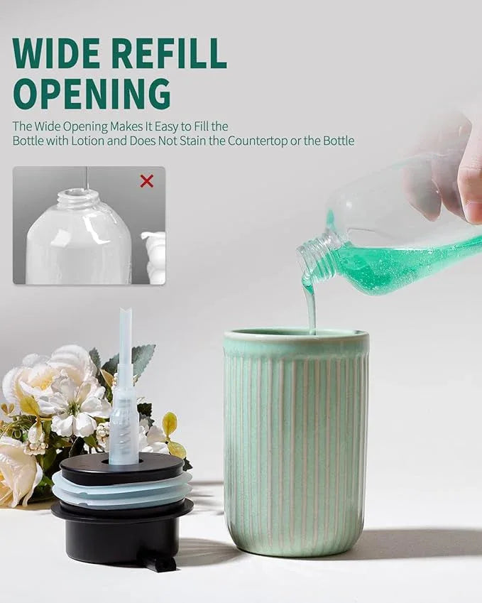 BosilunLife Dish Hand Soap Dispenser - Liquid Pump Soap Dispenser for Bathroom Deco Light Green 12oz Ceramic Kitchen Dish Dispenser with Rust-Proof Liquid Pump Modern Refillable Lotion Bottles - ModernBath