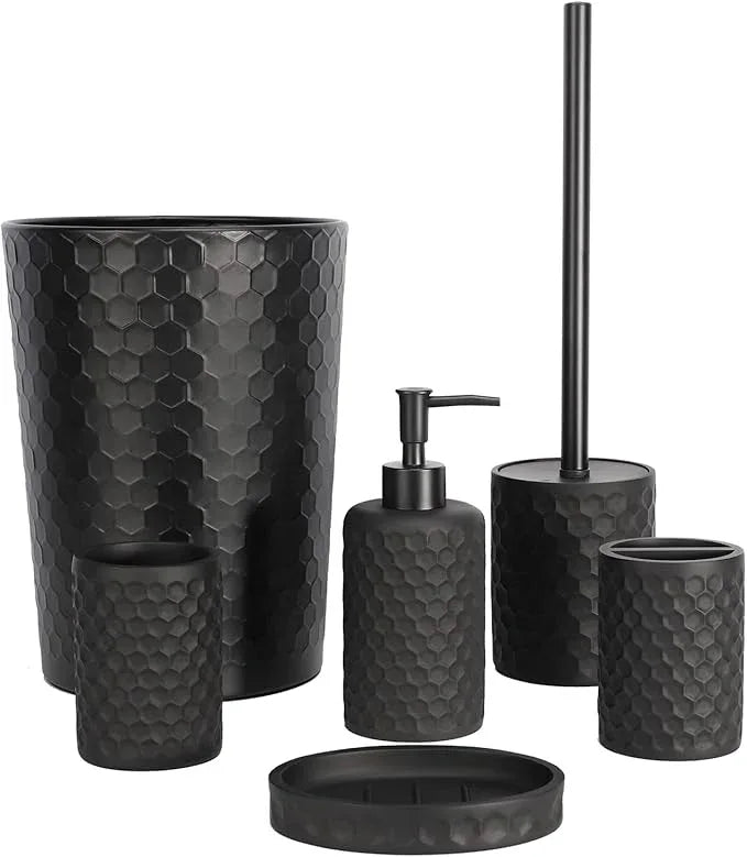 zccz Bathroom Accessory Set - 6 Pcs Black Bathroom Accessories Set with Trash Can, Toothbrush Holder, Toothbrush Cup, Soap Dispenser, Soap Dish, Toilet Brush with Holder - Accessoire Salle de Bain - ModernBath