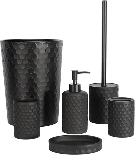 zccz Bathroom Accessory Set - 6 Pcs Black Bathroom Accessories Set with Trash Can, Toothbrush Holder, Toothbrush Cup, Soap Dispenser, Soap Dish, Toilet Brush with Holder - Accessoire Salle de Bain - ModernBath