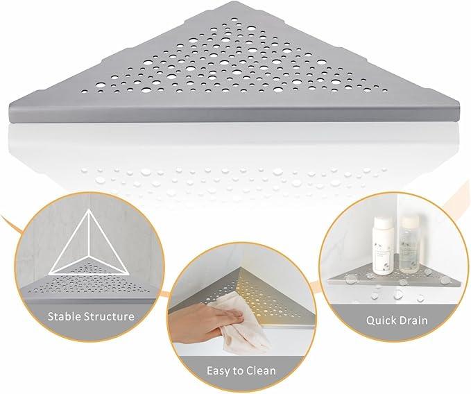 Brushed Nickel 10’’ Corner Shower Shelf Bathroom Shower Shelves, 2 Pack Triangular 304 Stainless Steel Shower Corner Shelf for Tiled Walls, No Drilling - ModernBath