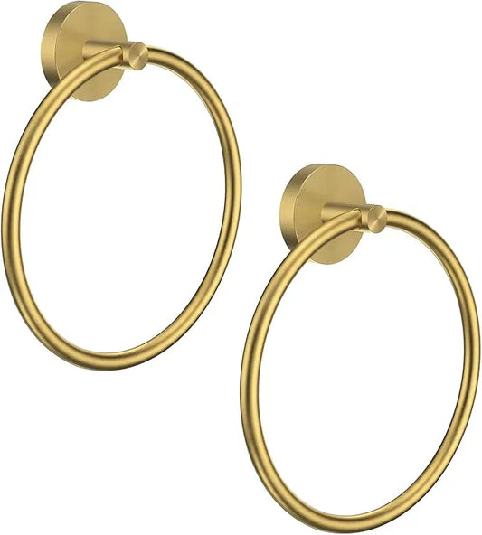 Hand Towel Holder Screw-in Gold Towel Ring for Bathroom Wall Stainless Steel Towel Hanger Round Towel Racks for Bathroom Decor and Accessories, 2 Packs - ModernBath