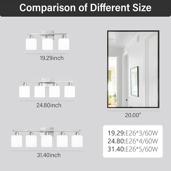FAISHILAN 5 Light Bathroom Light Fixtures Brushed Nickel, Bathroom Vanity Light with Milky White Frosted Glass Shade, Vanity Lights for Mirror Bedroom Living Room E26 Base - ModernBath