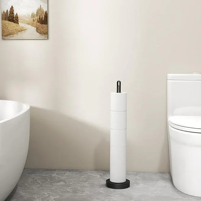 Toilet Paper Holder Stand, Free Standing Tissue Paper Roll Storage Holder with Reserve for Bathroom Countertop with Stainless Steel Heavy Weighted, 1Pack Matte Black - ModernBath