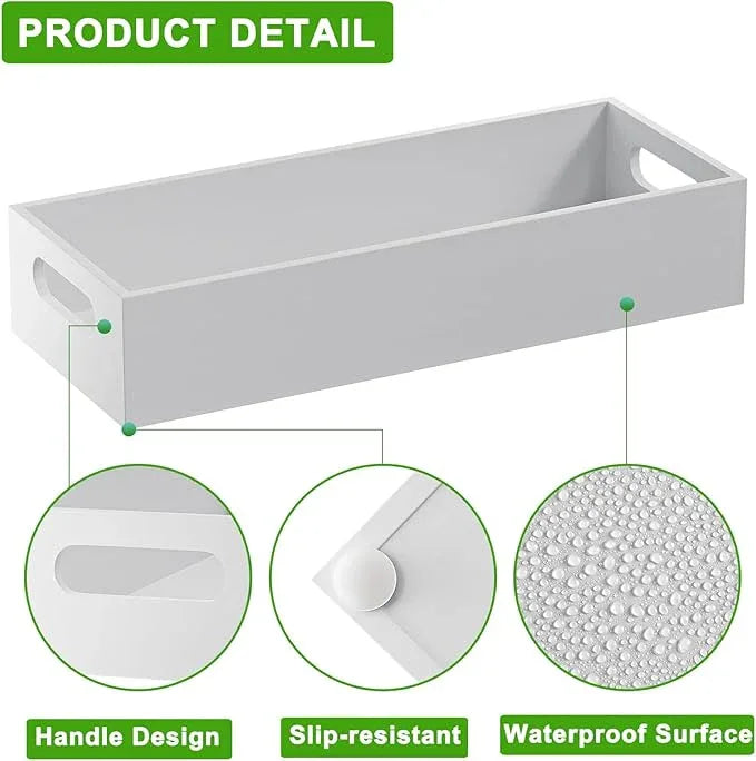 VITVITI Bamboo Toilet Paper Holder Storage, Bamboo Tray for Bathroom with Handle, Toilet Tissue Holder Organizer Basket Container for Toilet Tank/Kitchen Counter, Natural, White - ModernBath