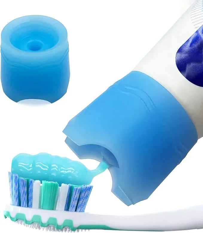 Chrome Cherry SqueezMe Self-Closing Toothpaste Caps, Silicone Lid for Kids & Adults, No Mess Toothpaste Dispenser, Self-Standing Easy Squeezer Cap, Bathroom Accessory, Self-Standing Blue, Pack of 1 - ModernBath
