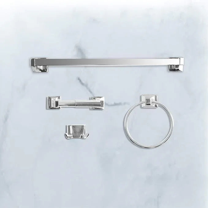 SENTO Cellar Classic Bathroom Accessories Set, Heavy Duty Metal Bath Hardware Set Wall Mounted, Includes Robe Hook, Standard Toilet Paper Holder, Towel Ring, 24” Towel Bar (4-Piece, Polished Chrome) - ModernBath