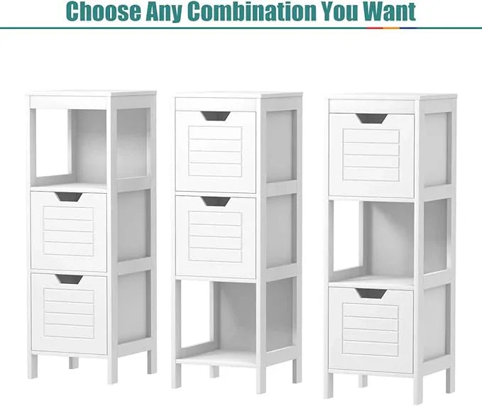 Tangkula Bathroom Floor Cabinet, Narrow Wooden Storage Cabinet w/2 Switchable Drawers, Freestanding Small Cabinet for Small Spaces, 12 x 12 35 Inch (White) - ModernBath